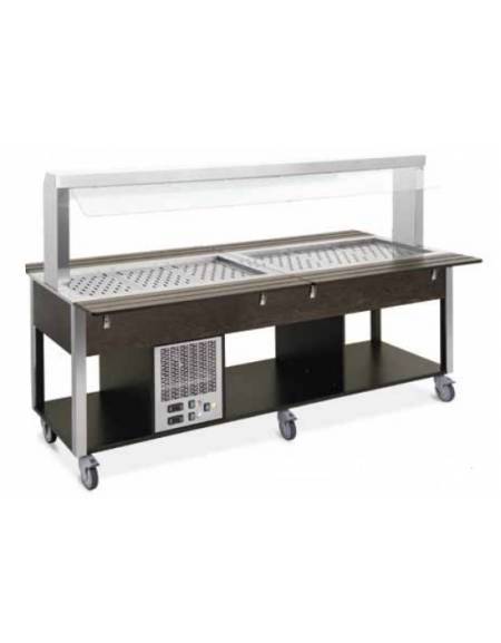 Carrello buffet misto freddo/caldo, parafiato fisso - 4 vani GN1/1 (2 caldi + 2 freddi) - colore RAL a scelta - cm 161x68x144h