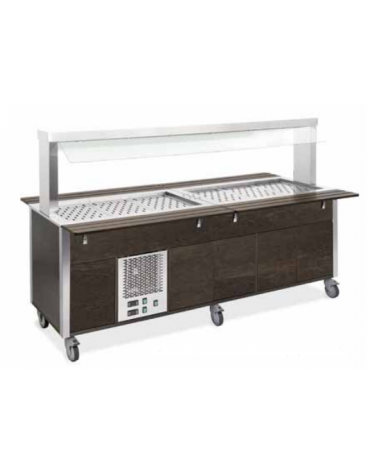 Carrello buffet armadiato misto freddo/caldo, parafiato fisso - 4xGN1/1 (2 caldi + 2 freddi) - colore Wengè - cm 161x68x144h