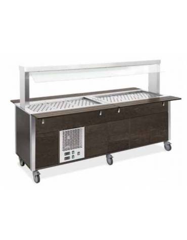 Carrello buffet armadiato misto freddo/caldo, parafiato fisso - 5xGN1/1 (3 caldi + 2 freddi) - colore Wengè - cm 193x68x144h