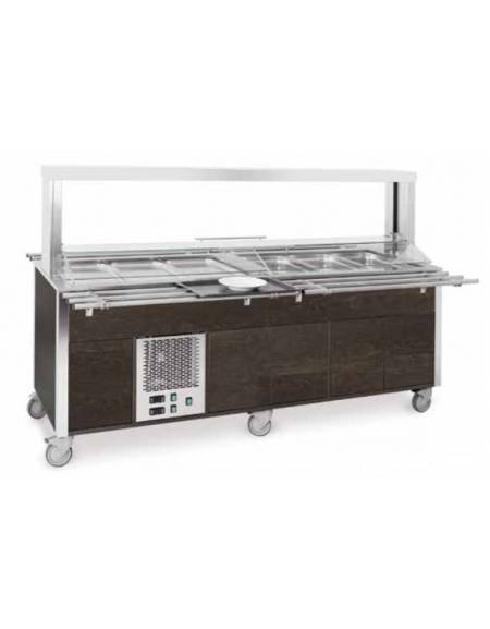 Carrello buffet armadiato misto freddo/caldo, parafiato mobile - 5xGN1/1 (3 caldi + 2 freddi) - colore RAL - cm 193x68x144h