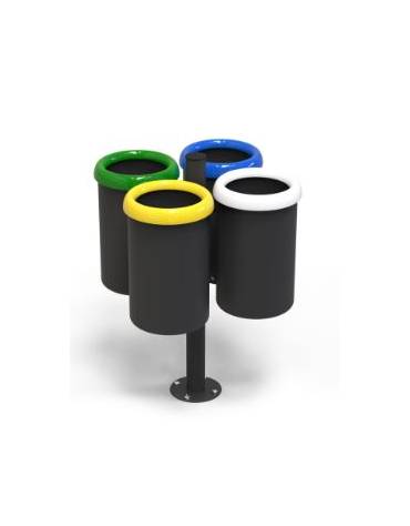 Cestino per la raccolta differenziata, 4 contenitori, acciaio zincato e verniciato, coperchi e posacenere - cm 87,2x87,2x131,7h