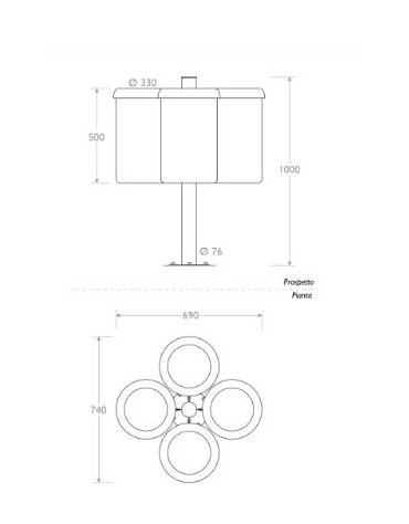 Cestino per la raccolta differenziata, 4 contenitori, acciaio zincato e verniciato, coperchi e posacenere - cm 87,2x87,2x131,7h