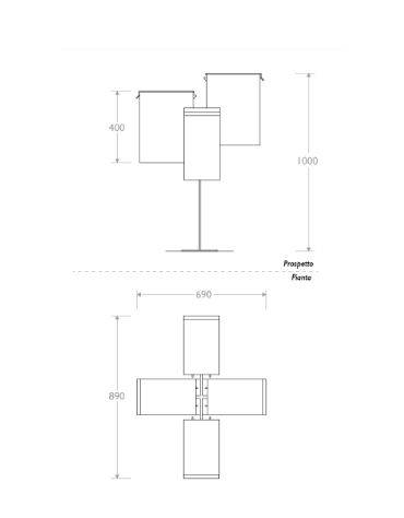 Cestino per la raccolta differenziata, 4 contenitori, acciaio zincato e verniciato, coperchi e posacenere - cm 87,2x87,2x131,7h