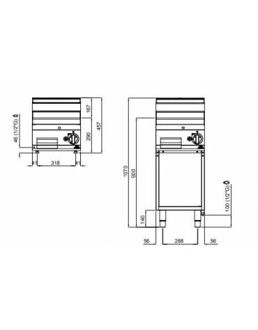 Fry top a gas singolo da banco - Piastra Liscia in acciaio satinato - cm 40x70x29h