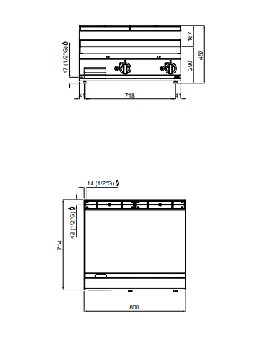 Fry top a gas doppia da banco - Piastra Liscia in acciaio satinato - cm 80x71,4x29h