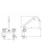 RUBINETTO BIFORO CON CANNA GIREVOLE "C" Ø18X250, MANIGLIA ROTONDA. INTERASSE 155mm - LUNGHEZZA CANNA MM 250