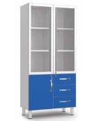 ARMADIO VETRINA PORTAFARMACI STRUTTURA METALLICA 3 CASSETTI+ANTA CIECA INFERIORI E VETRO SUPERIORI- CM 90x48x195H