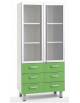ARMADIO VETRINA PORTAFARMACI STRUTTURA METALLICA 6 CASSETTI INFERIORI E ANTE VETRO SUPERIORI- CM 90x48x195H