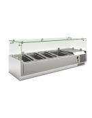 Vetrina refrigerata statica per pizzeria in acciaio inox e castelletto vetri - 3 bacinelle GN1/3 + 1 GN1/2 -  cm 120x39,5x43,5h