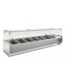 Vetrina refrigerata statica per pizzeria in acciaio inox e castelletto vetri - 5 bacinelle GN1/3 + 1 GN1/2 - Cm 150x39,5x43,5h
