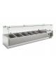 Vetrina refrigerata statica per pizzeria in acciaio inox e castelletto vetri - 5 bacinelle GN 1/3 + 1 GN 1/2 - Cm 150x39,5x42,7