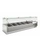 Vetrina refrigerata statica per pizzeria in acciaio inox e castelletto vetri - 4 bacinelle GN 1/3 + 1 GN 1/2 - Cm 140x39,5x42,7