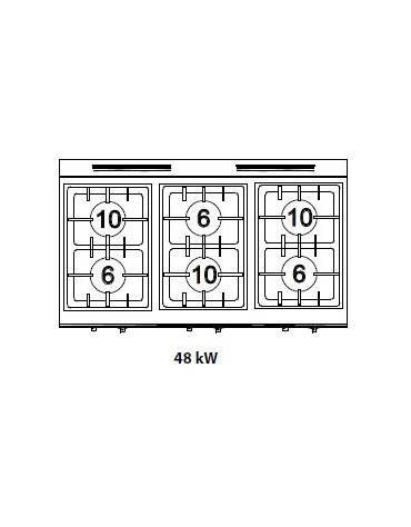Cucina 6 Fuochi a gas MEDIA POTENZA con forno a gas MAXI - cm 120x90x85/90h