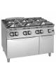Cucina 6 Fuochi a gas con forno a gas GN 2/1 cm 65x53 - Piano di lavoro stampato inox da 20/10 - cm 120x90x90h