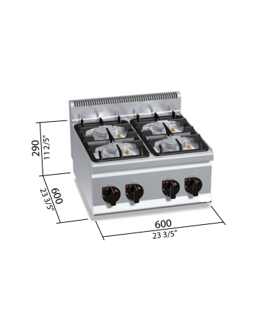 CUCINA A GAS 4 FUOCHI DA BANCO MEDIA POTENZA - 19 KW - cm 60x60x29h