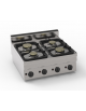 Cucina a gas 4 fuochi da banco in acciaio Inox, con griglie in ghisa - potenza fuochi 2x3,3kw + 2x5,2kw- cm 70x65x28h
