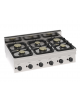 Cucina a gas 6 fuochi da banco in acciaio Inox, con griglie in ghisa - potenza fuochi 3x3,3 + 3x5,2 - cm 105x65x28h