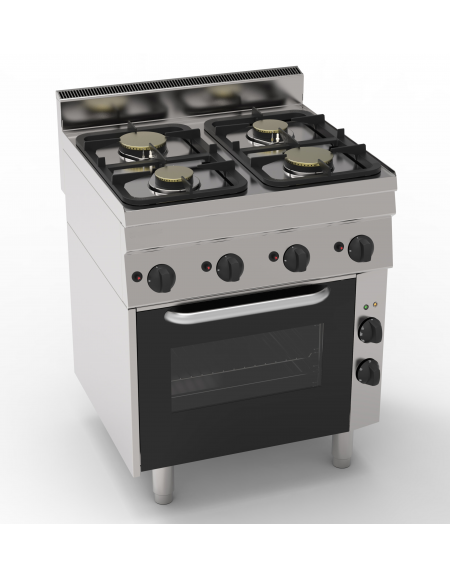 Cucina a gas 4 fuochi, 2x3,3Kw + 2x5,2Kw - su forno elettrico ventilato, camera cm 46x41,5x32h - cm 70x65x85h