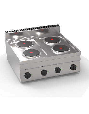 Cucina elettrica da banco in acciaio Inox, 4 piastre ermetiche tonde Ø cm 18 - potenza tot Kw 8 trifase - cm 70x65x28h