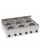 Cucina elettrica da banco in acciaio Inox, 6 piastre ermetiche tonde Ø cm 18 - potenza tot Kw 12 trifase - cm 105x65x28h