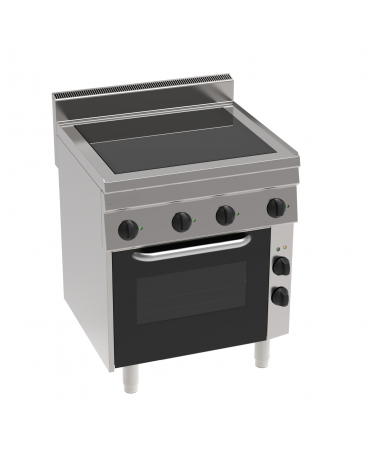 Cucina elettrica in vetroceramica, 4 zone cottura, su forno elettrico ventilato, camera cm 46x41,5x32h - cm 70x65x85h