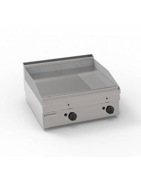 Fry-Top a gas da banco, 2 zone cottura - piastra 1/3 rigata + 2/3 liscia, piastra cm 69,6x56,4 - gas Kw 8 - cm 70x65x28h
