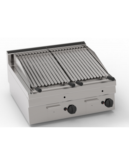 Griglia gas a pietra lavica da banco, 2 griglie inox a V da cm 30x48 cad. - potenza gas tot. Kw 13,8 - cm 70x65x28h