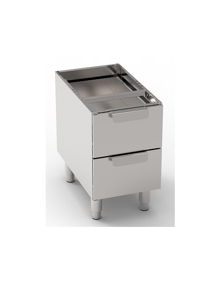 Vano neutro in acciaio inox AISI 304 senza porta, con 2 cassetti, cassetto cm 29,5x56x10h - dimensioni cm 35x57,5x60h