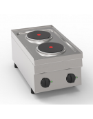 Cucina elettrica da banco in acciaio Inox, 2 piastre ermetiche tonde Ø cm 18 - potenza Kw 4 monofase - cm 35x60x30h