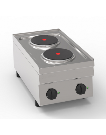 Cucina elettrica da banco in acciaio Inox, 2 piastre ermetiche tonde Ø cm 18 - potenza Kw 4 monofase - cm 35x60x30h