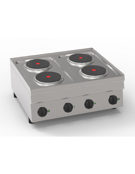 Cucina elettrica da banco in acciaio Inox, 4 piastre ermetiche tonde Ø cm 18 - potenza Kw 8 trifase - cm 70x60x30h
