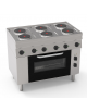 Cucina elettrica 6 piastre ermetiche tonde Ø cm 18, forno elettrico ventilato - potenza tot. Kw 14,5 trifase - cm 105x60x85h