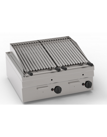 Griglia gas a pietra lavica da banco, 2 griglie inox a V da cm 30x48 cad. - potenza gas tot. Kw 13,8 - cm 70x60x30h