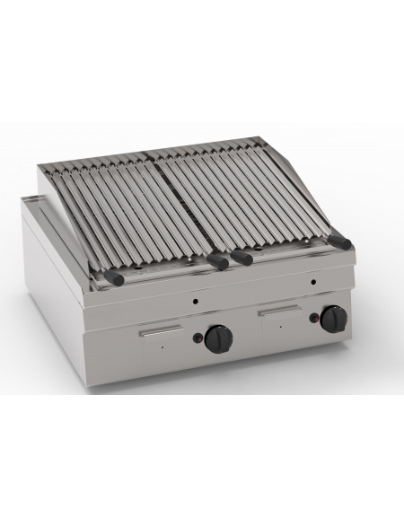 Griglia gas a pietra lavica da banco, 2 griglie inox a V da cm 30x48 cad. - potenza gas tot. Kw 13,8 - cm 70x60x30h