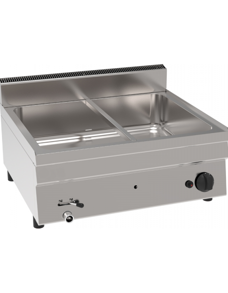 Bagnomaria a gas da banco, 1 vasca AISI 304 - GN2/1 dim. cm 63x51x16,5h - dim tot. cm 70x60x30h Bagnomaria a gas da banco, 1 vasca AISI 304 - GN2/1 dim. cm 63x51x16,5h - dim tot. cm 70x60x30h