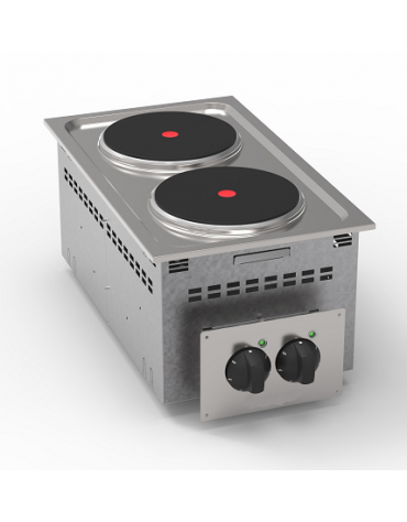 Cucina elettrica da incasso in acciaio Inox, 2 piastre ermetiche tonde Ø cm 22 - potenza tot Kw 5,2 monofase - cm 35x60x26,6h