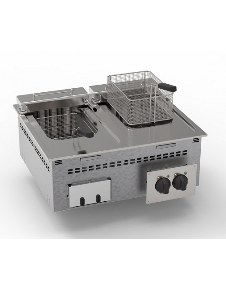 Friggitrice elettrica da incasso Lt 8+8 - 2 vasche con elementi riscaldanti basculanti - potenza kw 15 trifase - cm 70x60x33h
