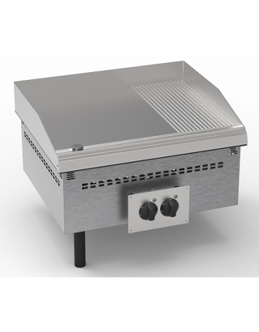 Fry-Top elettrico da incasso, 2 zone cottura, piastra 1/3 rigata + 2/3 liscia, cm 69,6x56,4 - trifase Kw7,8 - cm 70x60x26,8h