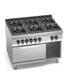 Cucina 6 Fuochi a gas ALTA POTENZA con forno elettrico GN 2/1 da 7,5 Kw - cm 120x90x85/90h