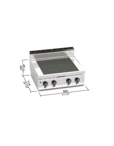 Tuttapiastra elettrico da banco - ALTA POTENZA - zone cottura in ghisa 4x3 kw - cm 80x70x29h