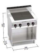 Tuttapiastra elettrico su vano aperto - ALTA POTENZA - zone cottura in ghisa 4x3 kw - cm 80x70x90h