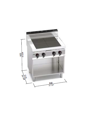 Tuttapiastra elettrico su vano aperto - ALTA POTENZA - zone cottura in ghisa 4x3 kw - cm 80x70x90h
