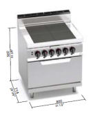 Tuttapiastra elettrico - ALTA POTENZA - zone cottura in ghisa 4x3 kw - con forno elettrico - cm 80x70x90h