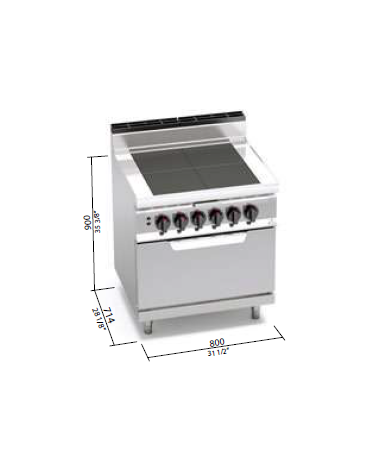 Tuttapiastra elettrico - ALTA POTENZA - zone cottura in ghisa 4x3 kw - con forno elettrico - cm 80x70x90h