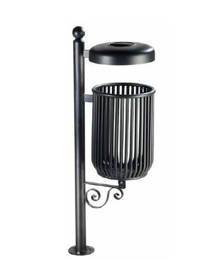 Cestino portarifiuti Lt 35 da inghisare di forma cilindrica, con posacenere sul coperchio - cm Ø 35x158h