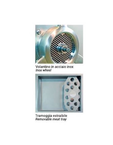 Tritacarne refrigerato attacco 22 con tramoggia estraibile - Collo entrata Ø mm 63 - TRIFASE - Potenza Kw 1,1/ Hp 1,5
