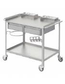 CARRELLO INOX PER MEDICAZIONE A DUE PIANI CON 2 PORTA FLACONI , 2 CASSETTI, PORTACATINO E PORTABACINELLA