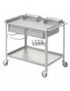 CARRELLO INOX PER MEDICAZIONE A DUE PIANI CON 2 PORTA FLACONI , 2 CASSETTI, PORTACATINO E PORTABACINELLA