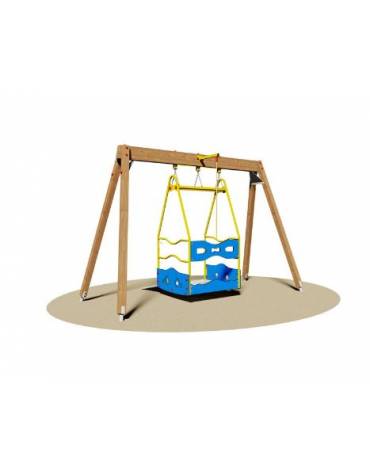 Altalena inclusiva in legno con piattaforma per disabili con accesso per carrozzella - cm 370x160x245h