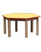 TAVOLINO ESAGONALE PER SCUOLA MATERNA CON GAMBE IN LEGNO DI FAGGIO SEZIONE QUADRA MM 50X50 - LATO MM 60